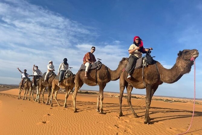 3 Days Luxury Desert Tour From Fes To Marrakech via Merzouga - Sunset by camel in the Merzouga dunes