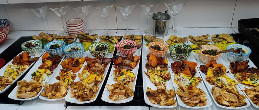 Edgy 8 Dish Private, Fusion Cooking Class, Menu Plan, Market - Eating the lunch you helped build