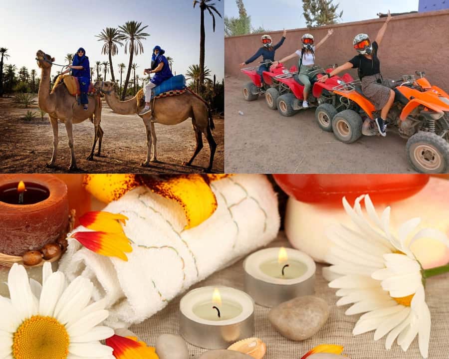 From Marrakech: Camel Ride, Quad Bike & Spa Full-Day Trip - Camel riding among palms and orange trees