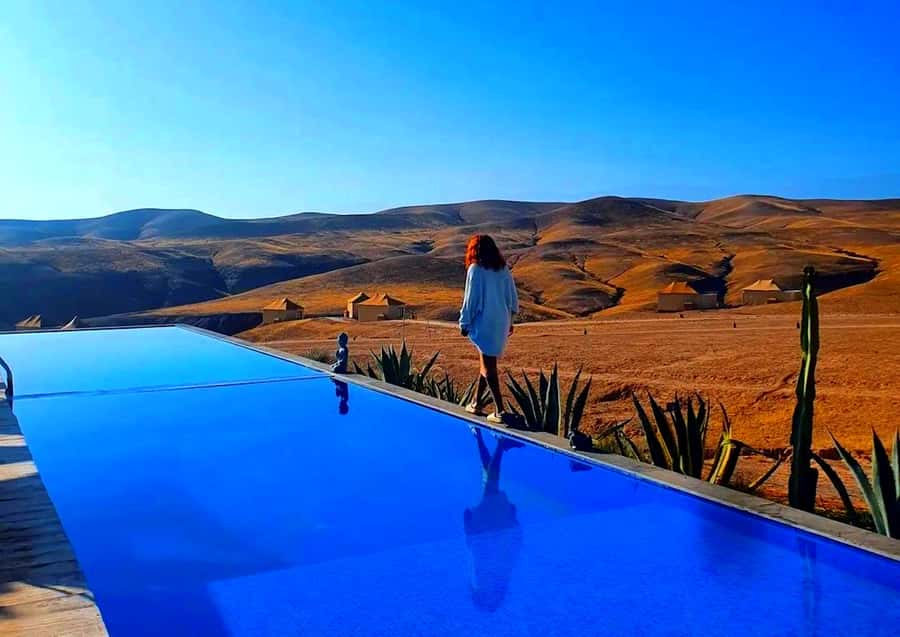 From Marrakech: Dinner show in Agafay Desert & Sunset Quad - The first desert stop and the argan oil visit