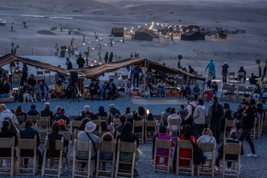 From Marrakech: Sunset Desert Tour with Camel Ride & Dinner - Catching the sunset over Agafay
