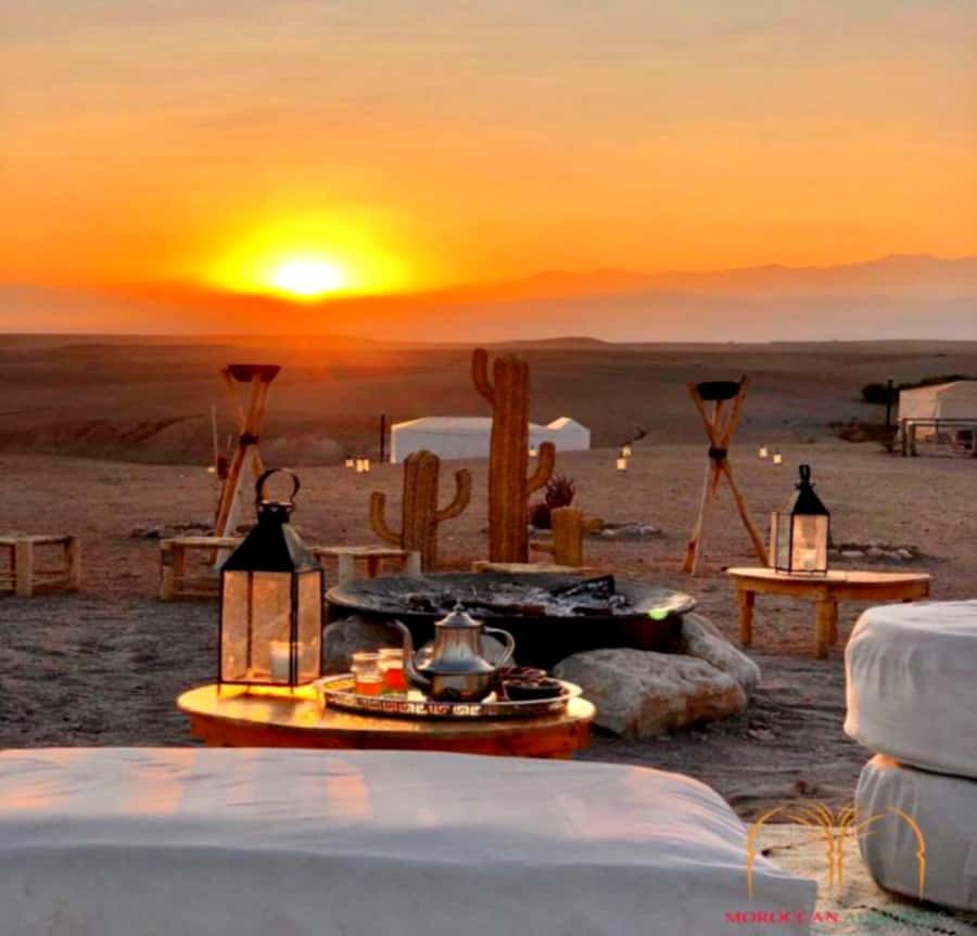 From Marrakesh Agafay Desert Dinner & Sunset, and Camel Ride - Berber Music and Firelight After Dinner