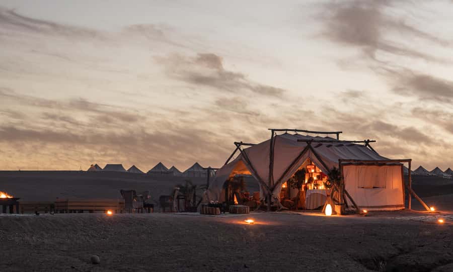 Marrakech: Agafay Desert Private Dinner w/ Music & Fire Show - Tea, tents, and your own corner of the camp
