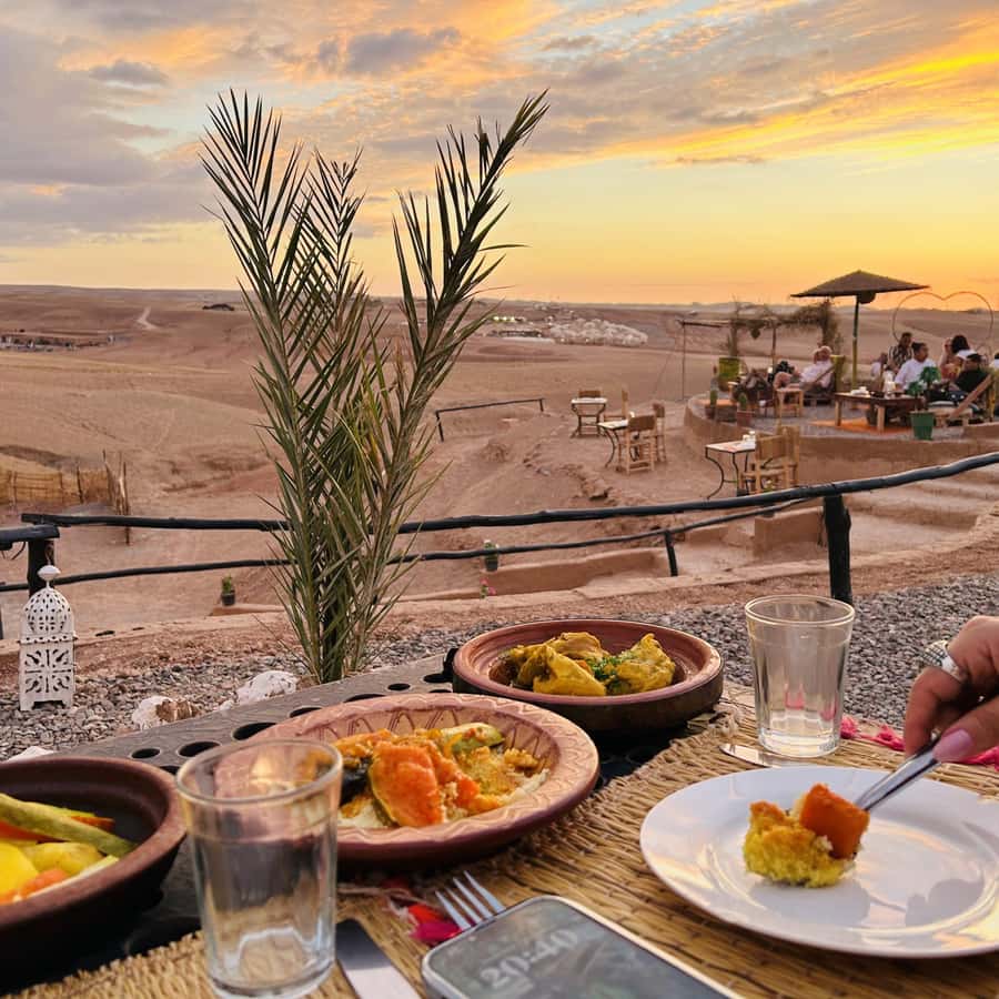 Marrakech: Agafay Desert Quad Camel Rides, Pool, Dinner Show - Moroccan dinner under the stars