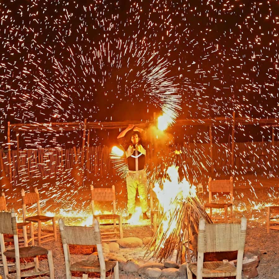 Marrakech: Camel Ride & Sunset Dinner with Fire Show - Moroccan dinner under the stars