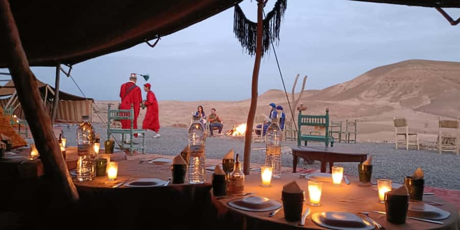 Marrakech: Dinner in Agafay Desert, Fire show & Camel Ride - Atlas Mountain Views Before Dinner