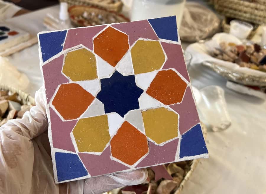 Marrakech: Make Your Own Moroccan Zellige Mosaic Masterpiece - Arranging the precut tiles