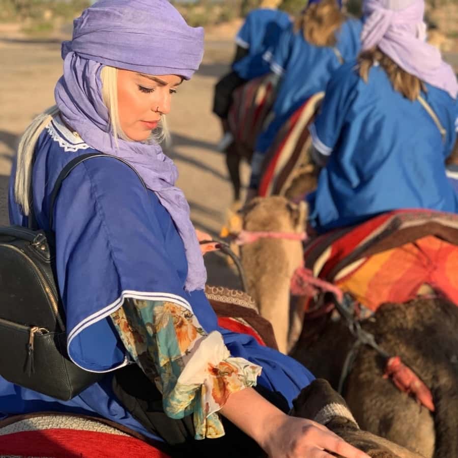 Marrakech palm grove: Sunset camel ride - Riding back as the sky changes color